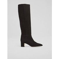 Alessia Black Slouch Low Block Knee Boot, Black | L.K. Bennett (UK)