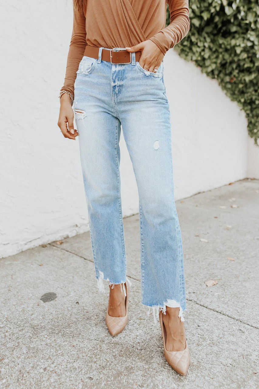 Angie Distressed Light Wash Straight Leg Jeans | Magnolia Boutique