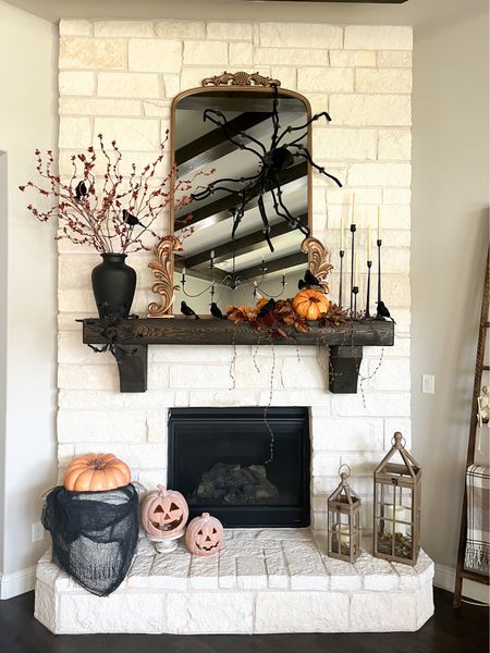 Hey there! Sharing my spooky Halloween mantle today. I like to add simple Halloween decorations, right on top of my fall decor, that way when Halloween is over I can just take it down and my fall decor is still there ready for Thanksgiving. I made a fun reel of my spooky fireplace over on IG if you like to see it you can find it there 
#chiconashoestringdecorating #halloweendecor #halloweenmantle 

#LTKhome #LTKHalloween #LTKSeasonal