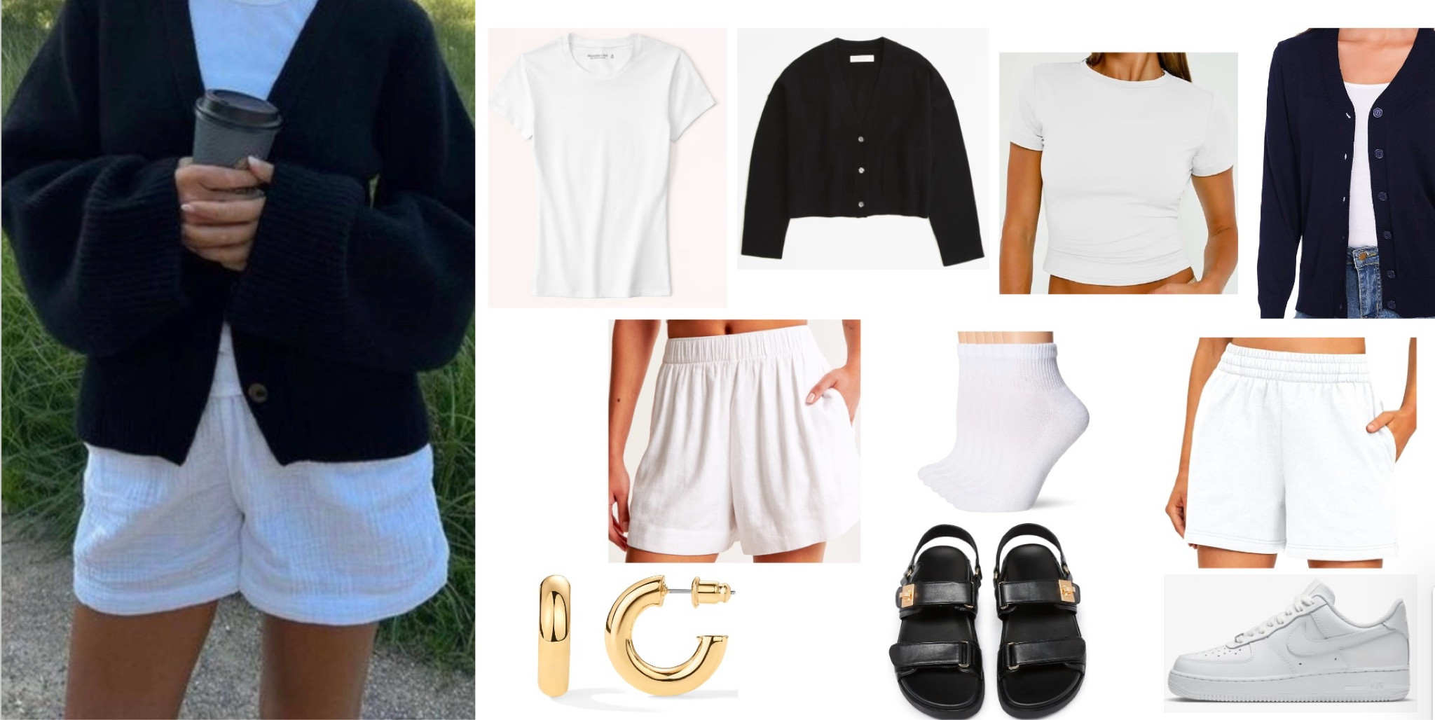 Comfy and cozy fit, dark cardigan paired with comfy sweat shorts and a white fitted t-shirt! Black sandals or white air forces! 

#LTKfindsunder100 #LTKstyletip #LTKSeasonal