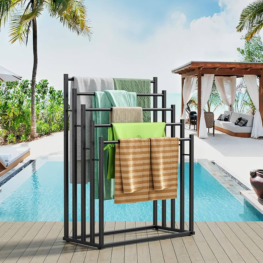 Honiter Towel Racks for Bathroom, 5 Tier Wide Towel Drying Rack Outdoor, Free Standing Towel Rack... | Amazon (US)