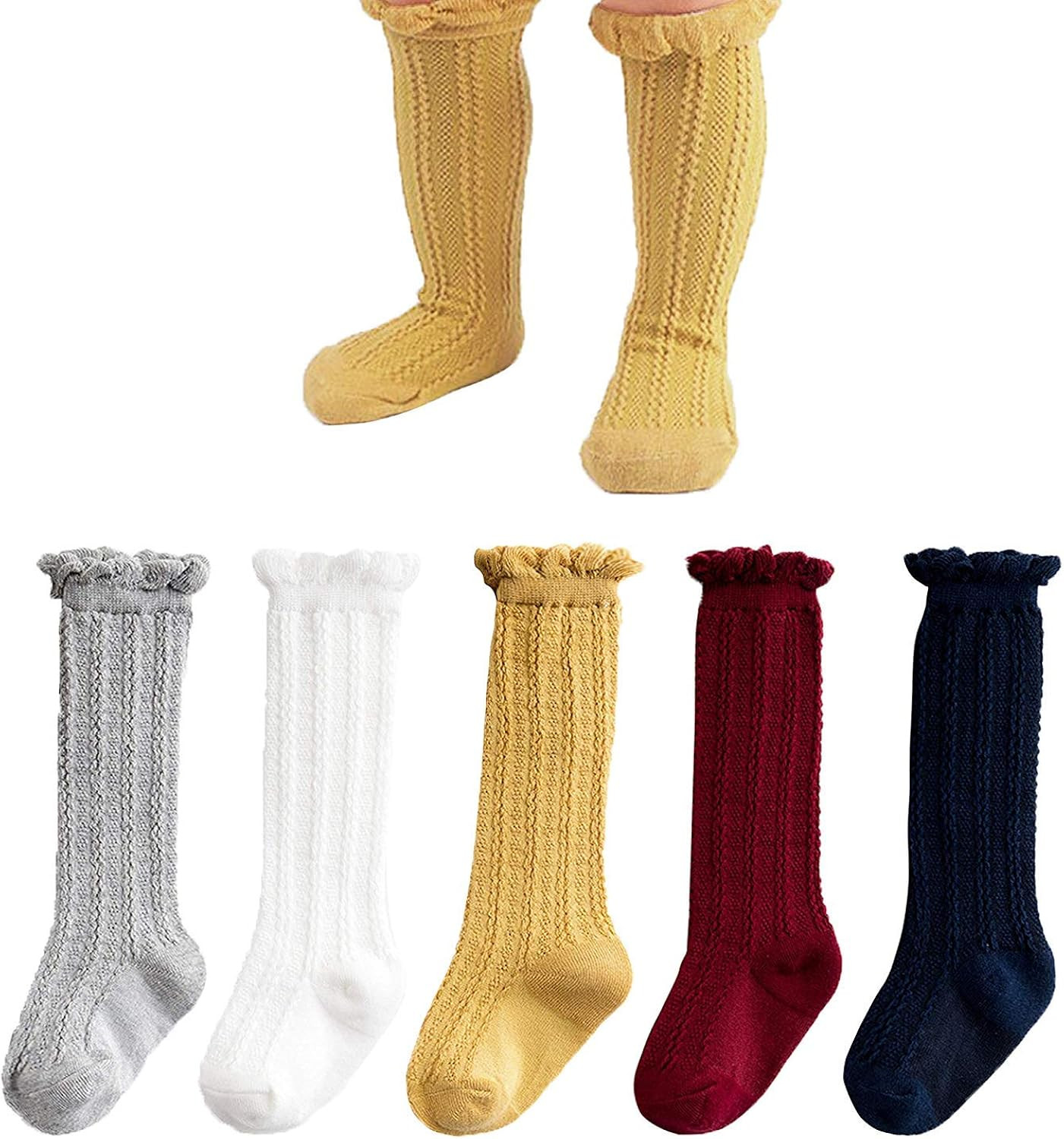 Xugq66 5 Pairs Newborn Baby Toddlers Cable Knit Knee High Socks for Boy and Girls | Amazon (CA)
