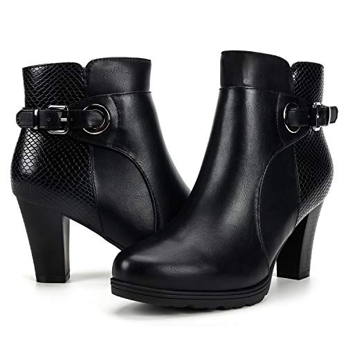 mysoft Women's Zipper Booties Chunky Stacked Heel Ankle Boots Buckle Strap Ankle | Amazon (US)