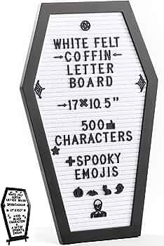 Coffin Letter Board White With Spooky Emojis +500 Characters, and Wooden Stand - 17x10.5 Inches -... | Amazon (US)