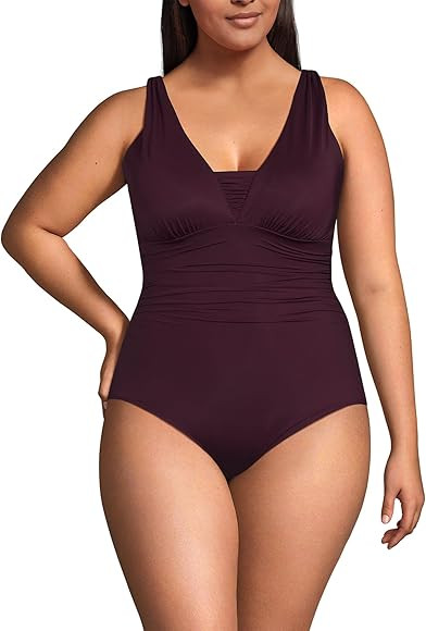 Lands' End Women's SlenderSuit Grecian Tummy Control Chlorine Resistant One Piece Swimsuit | Amazon (US)