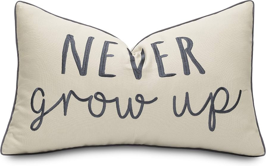 Rudransha Never Grow Up Embroidered Lumbar Throw Pillow Cover - Nursery Decor, Boys Room - 12x20 ... | Amazon (US)
