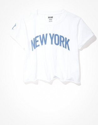 Tailgate Women's NY Yankees Cropped Roll Sleeve T-Shirt | American Eagle Outfitters (US & CA)