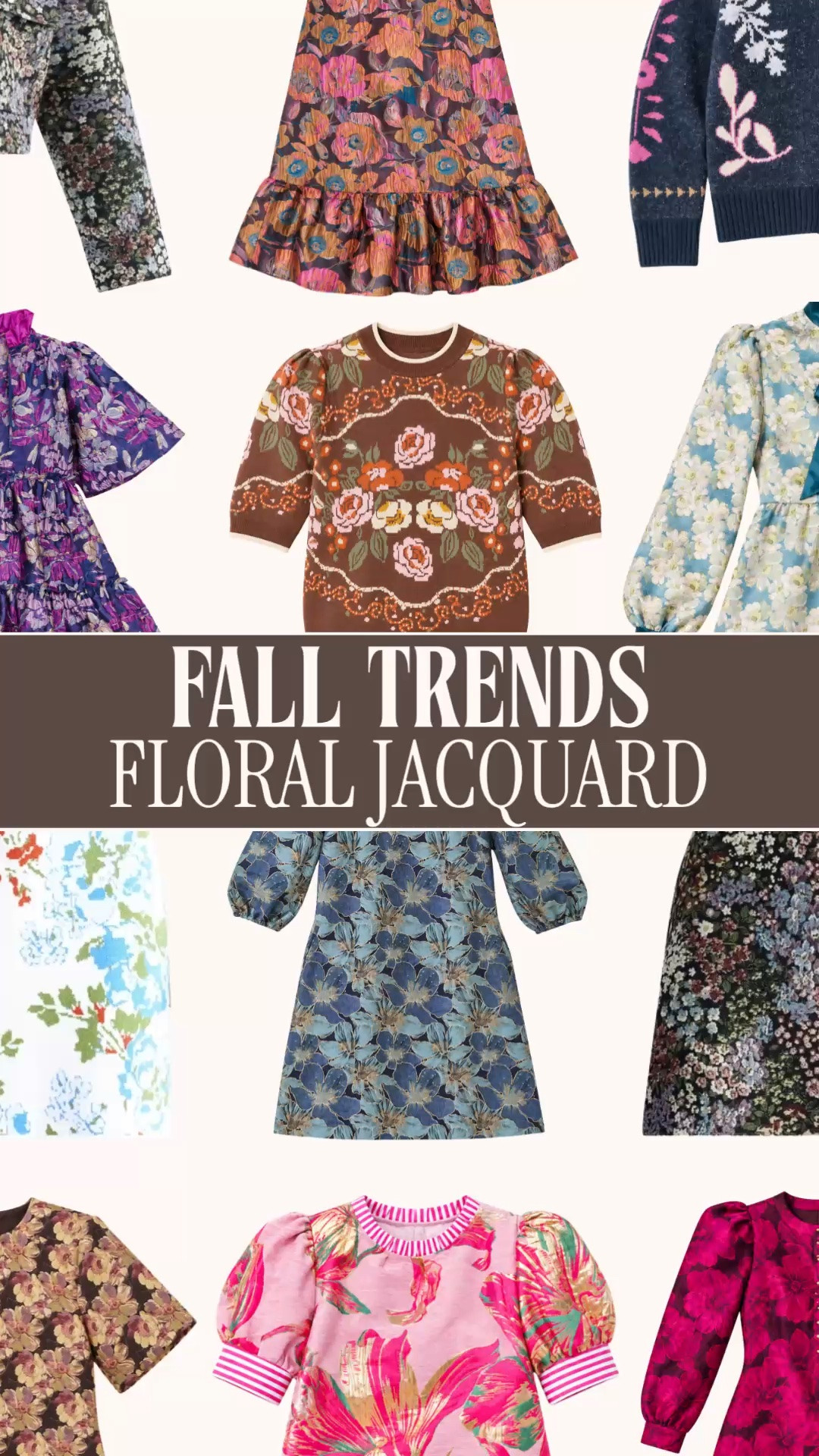 Fall fashion trends 2026 | floral brocade | jacquard dresses | preppy fall outfits | designer look for less

Fall fashion is getting a little more extravagant, and THIS is the part I’m here for. Rich floral brocade, ornate jacquard, beautiful color and texture that makes you look twice at the price tag.

The move toward opulence in fall 2026 is bringing decorative fabrics back into focus. Woven florals, dimensional texture and touches of shimmer give familiar dresses, skirts and jackets that dressed-up, almost heirloom feel. And you know I went looking for ways to get the look for less.

This edit includes floral jacquard dresses, brocade skirts and statement layers, plus floral sweaters that bring a similar ornamental look to everyday outfits. Those patterned knits are an easy way to wear the mood with jeans or black pants.

Wear a floral brocade dress with gold heels for a fall wedding guest outfit, then bring it back out for a Christmas party. Pair a jacquard skirt with a simple sweater and boots, or let a floral cardigan do the work for teacher outfits, business casual days and weekend plans.

If you love feminine details, colorful preppy style and clothes that look far more expensive than they are, shop the floral edit here. Plenty of inspiration for fall outfits, Thanksgiving and holiday party season.

fall fashion trends 2026, fall outfit ideas women, preppy fall outfits, floral brocade dress, floral jacquard dress, brocade skirt, jacquard jacket women, floral sweater women, floral cardigan, statement sweaters, fall wedding guest dress, wedding guest dress with sleeves, holiday party dress, Christmas party dress, jacquard cocktail dress, Thanksgiving outfits women, teacher outfits fall, business casual outfits women, colorful fall outfits, elegant fall style, affordable fall fashion, designer look for less

#LTKSeasonal #FallFashion #FallOutfits #FloralBrocade #JacquardDress #WeddingGuestDress #HolidayPartyDress #PreppyStyle #LookForLess