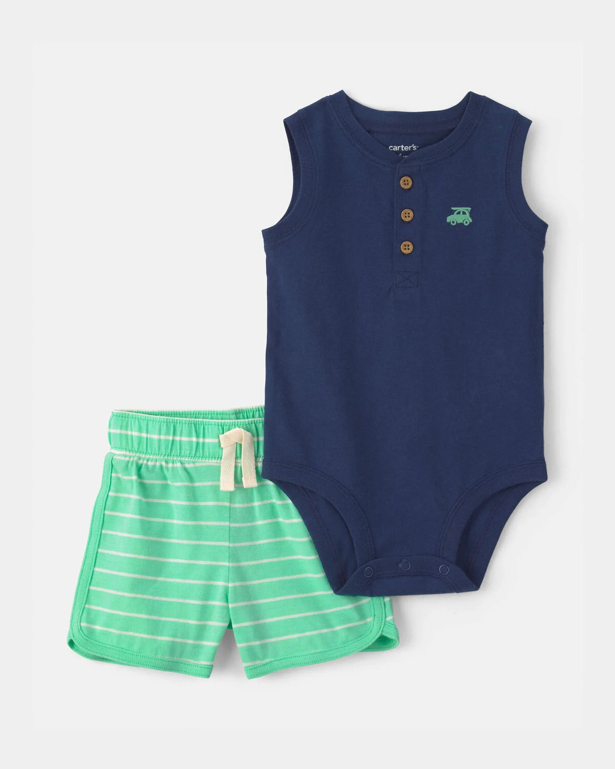Baby Boy 2-Piece Car Striped Sleeveless Top & Short Set - Blue/Green | Carter's | Carter's Inc
