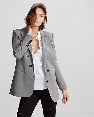 Express Womens Petite Oversized Plaid Three Button Blazer | Express