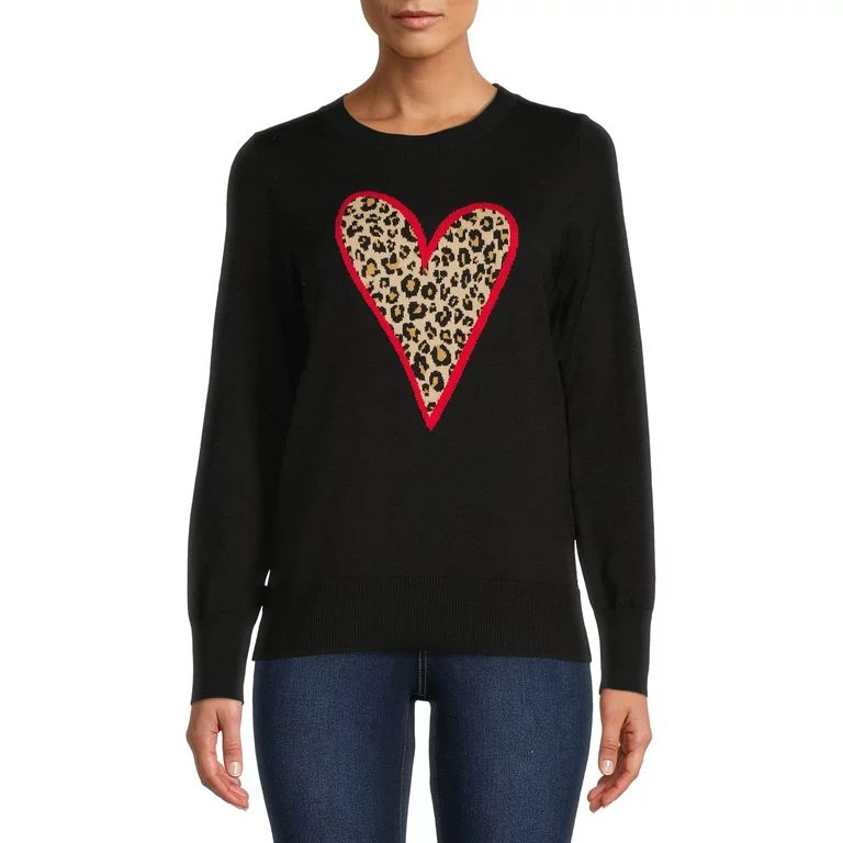 Time and Tru Women's Long Sleeve Hearts Sweater | Walmart (US)