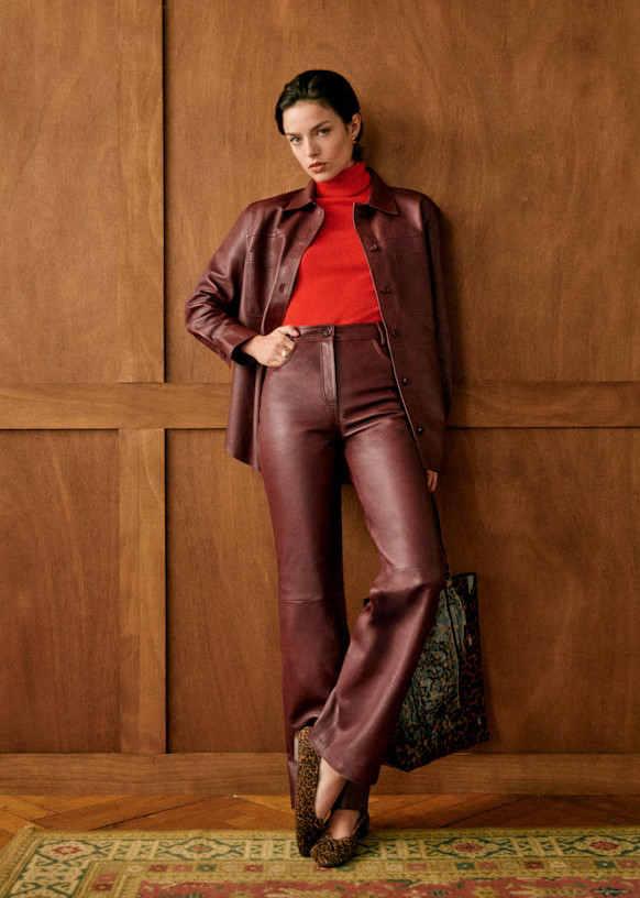 Goran Trousers - Burgundy - Lamb leather - Sézane | Sezane - UK