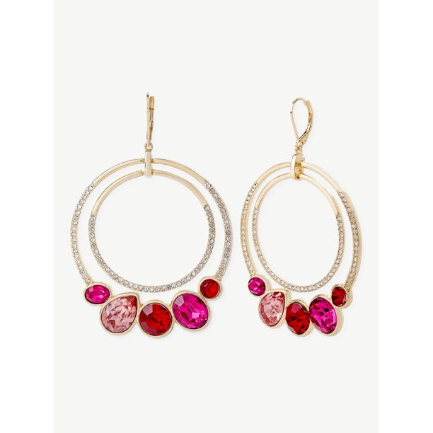 Sofia Jewelry by Sofia Vergara Women's Gold-Tone Red and Pink Stone Double Hoop Earrings - Walmar... | Walmart (US)