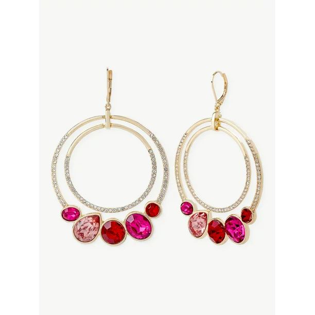 Sofia Jewelry by Sofia Vergara Women's Gold-Tone Red and Pink Stone Double Hoop Earrings | Walmart (US)