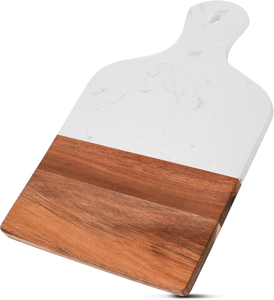 Coloch Marble and Acacia Wood Cutting Board with Handle, White Charcuterie Chopping Board, Solid ... | Amazon (US)
