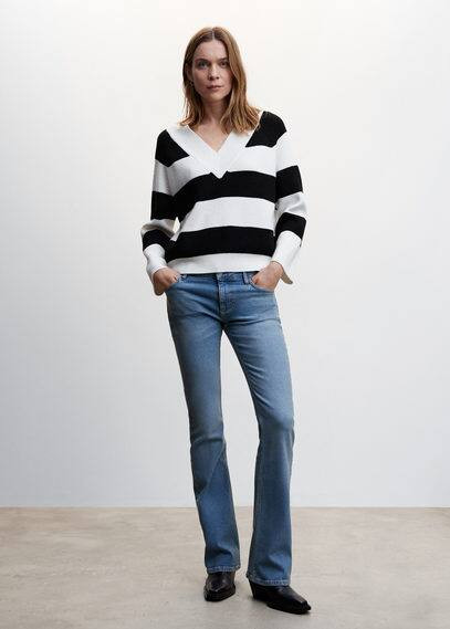 MANGO - V-neck striped sweater black - L - Women | MANGO (US)