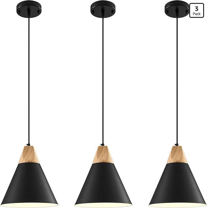 Luces Colgantes Modernas, 3 Paquetes Luz Colgante Negra de 9.4 pulgadas, Luces Colgantes de Cocin... | Amazon (US)