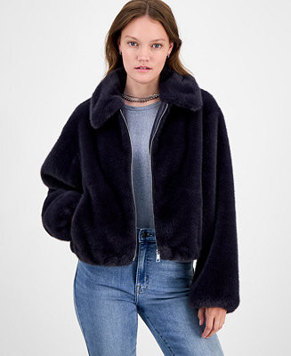 Women's Collared Faux-Fur Bomber Coat | Macy's
