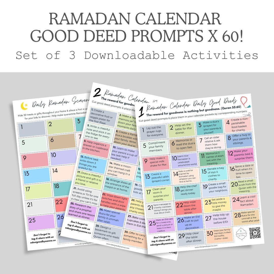 Ramadan Good Deed Calendar Tabs & Spare tabs / Scavenger hunt game for kids | Digital Art Downloa... | Etsy (US)