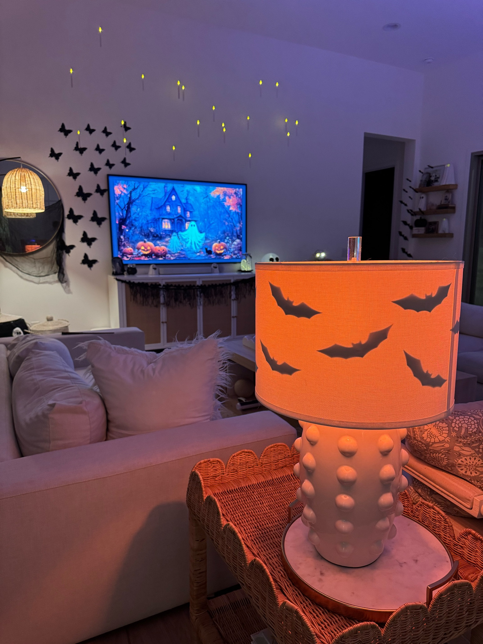 This is your sign to add paper spiders and bats to the inside of your lampshades for Halloween! They add a little bit of spookiness to your Halloween decor. I also added them to our girls rooms too and they’re obsessed! Just tape them to the inside of your lampshades and voilá! 

#LTKHalloween #LTKHome #LTKSeasonal