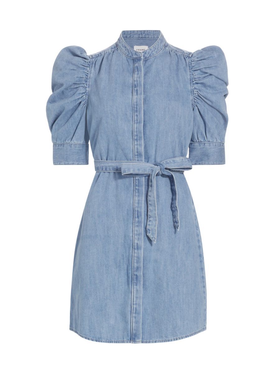 Gillian Puff-Sleeve Denim Minidress | Saks Fifth Avenue