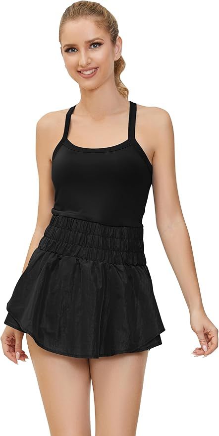 Lauweion Women's Athletic Skortsie Tennis Dress with Shorts Underneath, Sleeveless Athletic Rompe... | Amazon (US)
