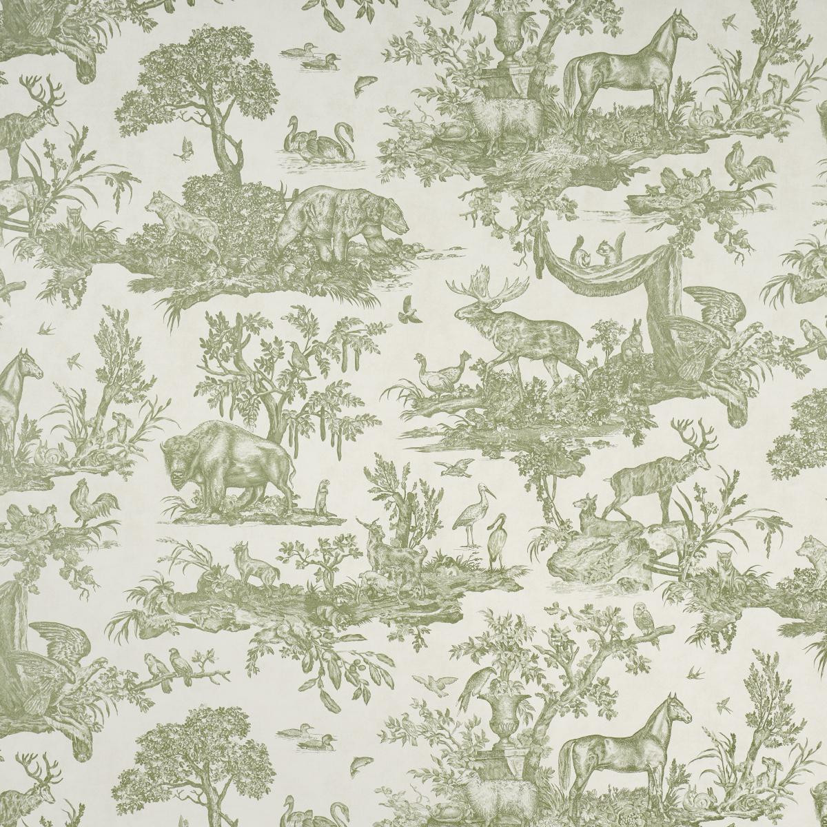 Schumacher Western Toile Olive Wallpaper | DecoratorsBest