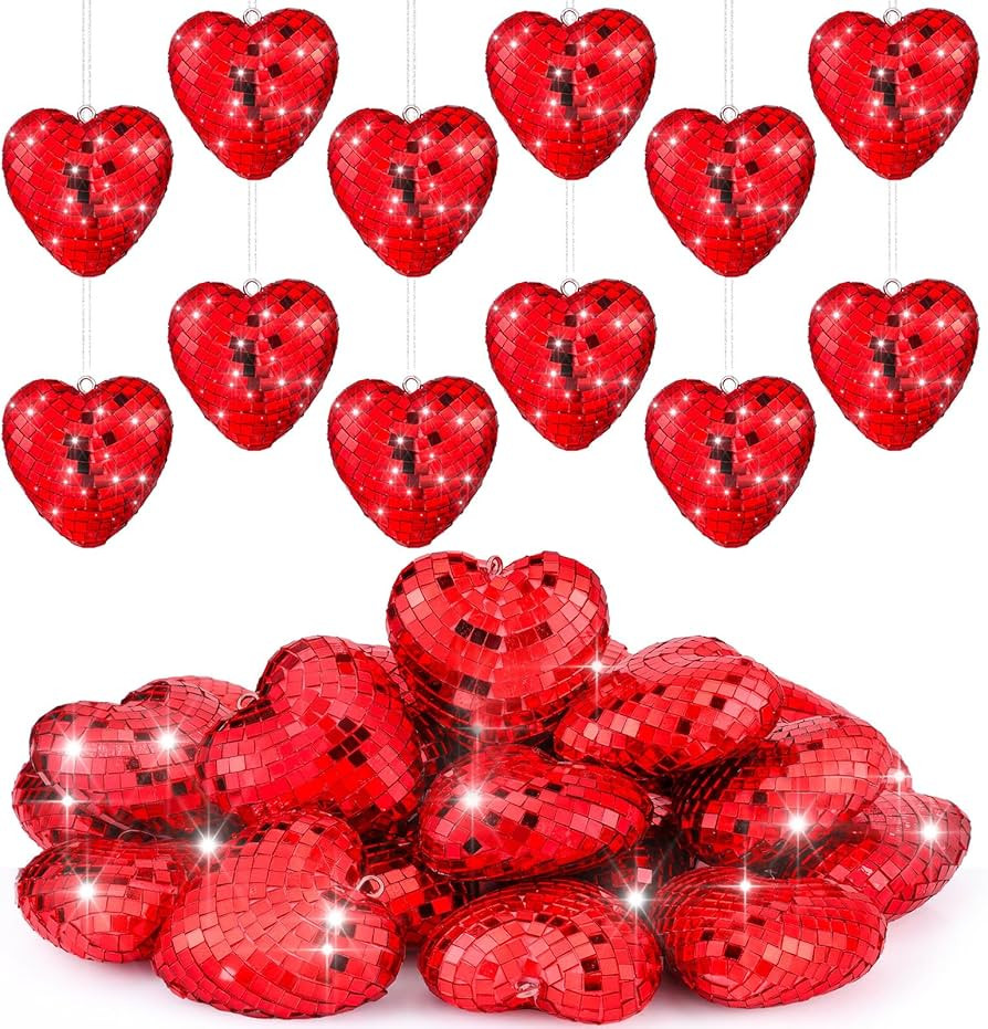 Ziliny 24 Pcs Valentine's Day Heart Shaped Disco Balls Mirror Disco Ball Decor Heart Hanging Orna... | Amazon (US)
