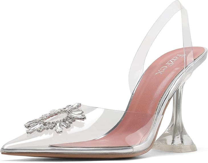 FazFex Women's Slip on Stiletto High Heel Transparent Sandals Slingback Pointed Toe Sunflower Cry... | Amazon (US)