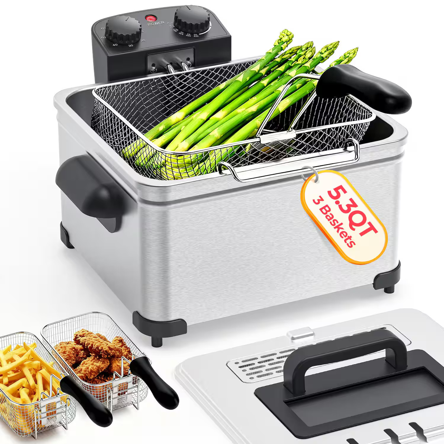 HONGGE - Electric Deep Fryer with 5.3qt Oil Capacity and Adjustable Temperature for Home Kitchen - Silver | Best Buy U.S.