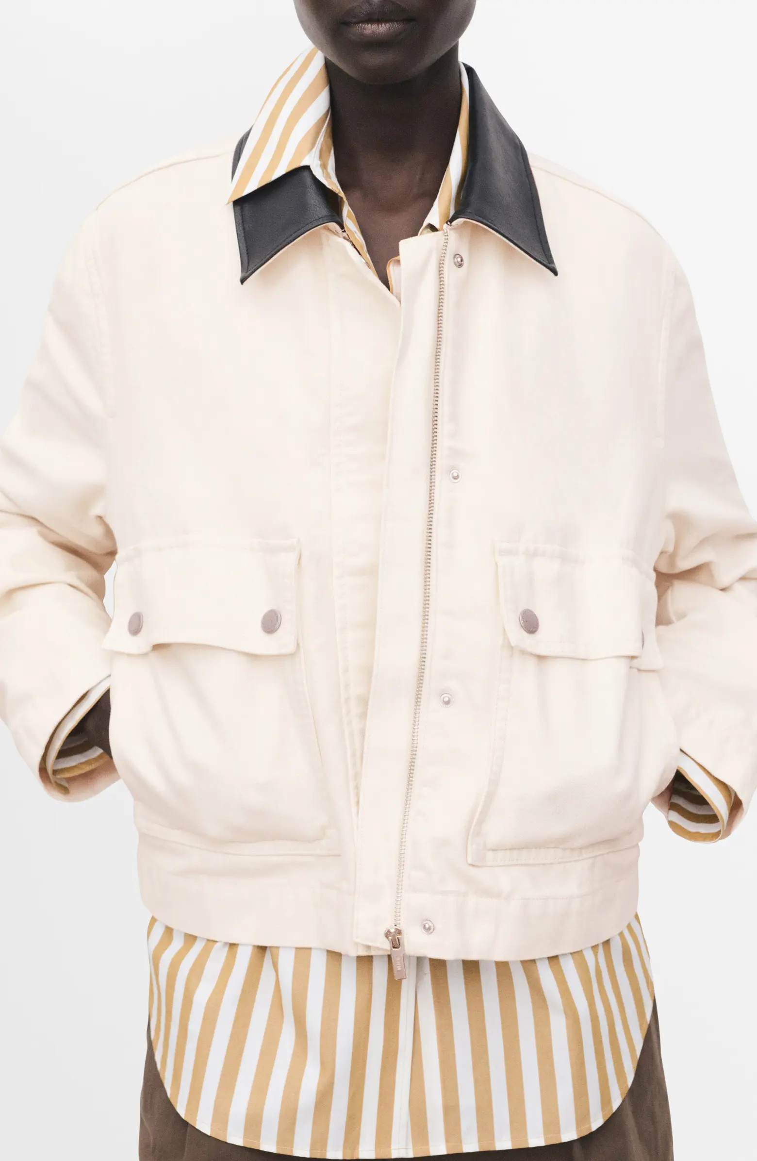 Faux Leather Collar Denim Jacket | Nordstrom