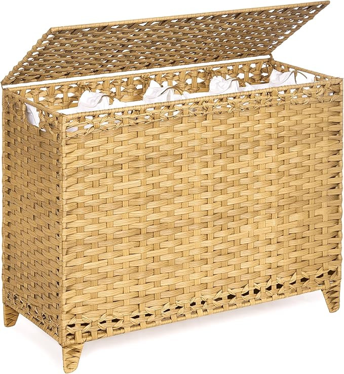 Laundry Hamper with 4 Removable Liner Bags; 176L Handwoven Rattan Laundry Basket with Lid & Heigh... | Amazon (US)