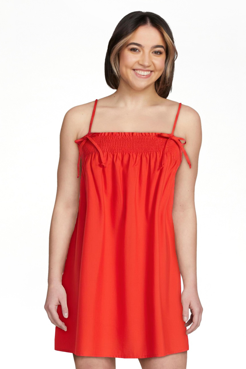 No Boundaries Cotton Poplin Smocked Mini Dress with Tie Straps, Women's XXS-XXL | Walmart (US)