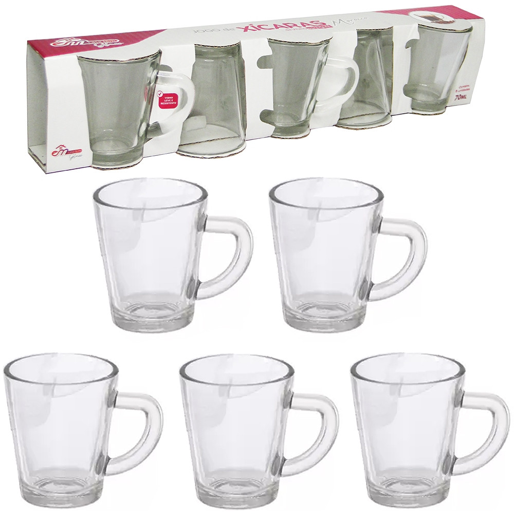 Jogo 5 Xicaras Cafe,cha,transparente De Vidro 70 Ml | Shopee (BR)