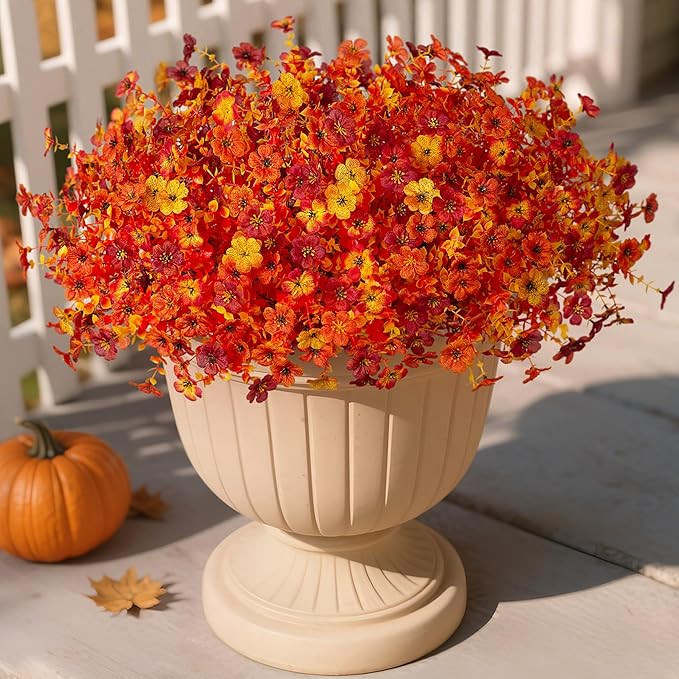 Artificial Fake Mums Fall Flowers for Outdoor Outside Decoration 12 Bundles Faux Silk Flowers Pla... | Amazon (US)