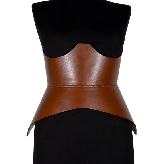 XO Brown Leather Corset, XXS-5XL, Hourglass wide belt, Plain leather belt hips and waist, Curved ... | Etsy (US)