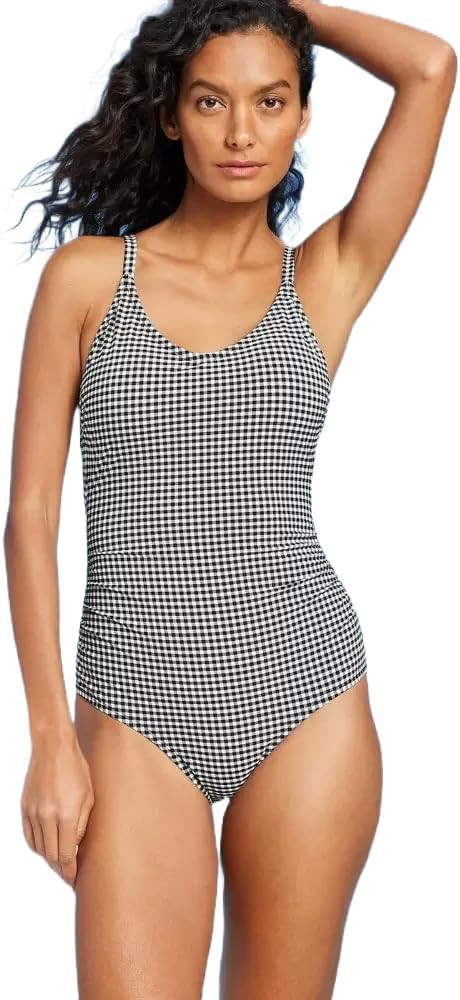 Women's Textured Gingham Ruched Full Coverage One Piece Swimsuit - | Amazon (US)