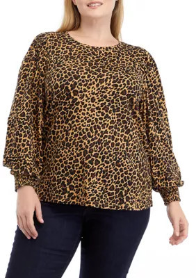 Crown & Ivy Women's Plus Size Animal Print Pintuck Top | Belk