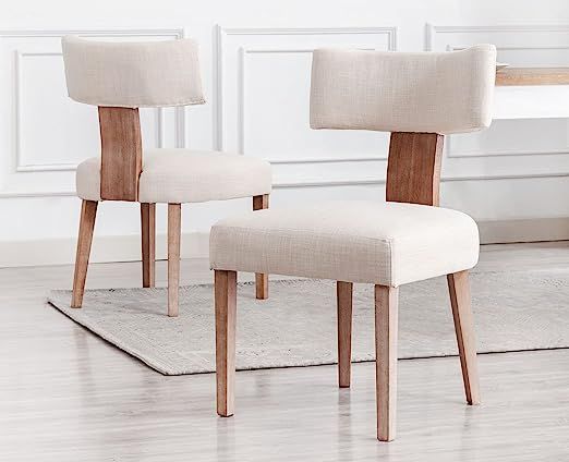 VESCASA Upholstered Farmhouse Dining Chairs with Wood Legs, Mid-Century Modern Linen Padded Dinin... | Amazon (US)
