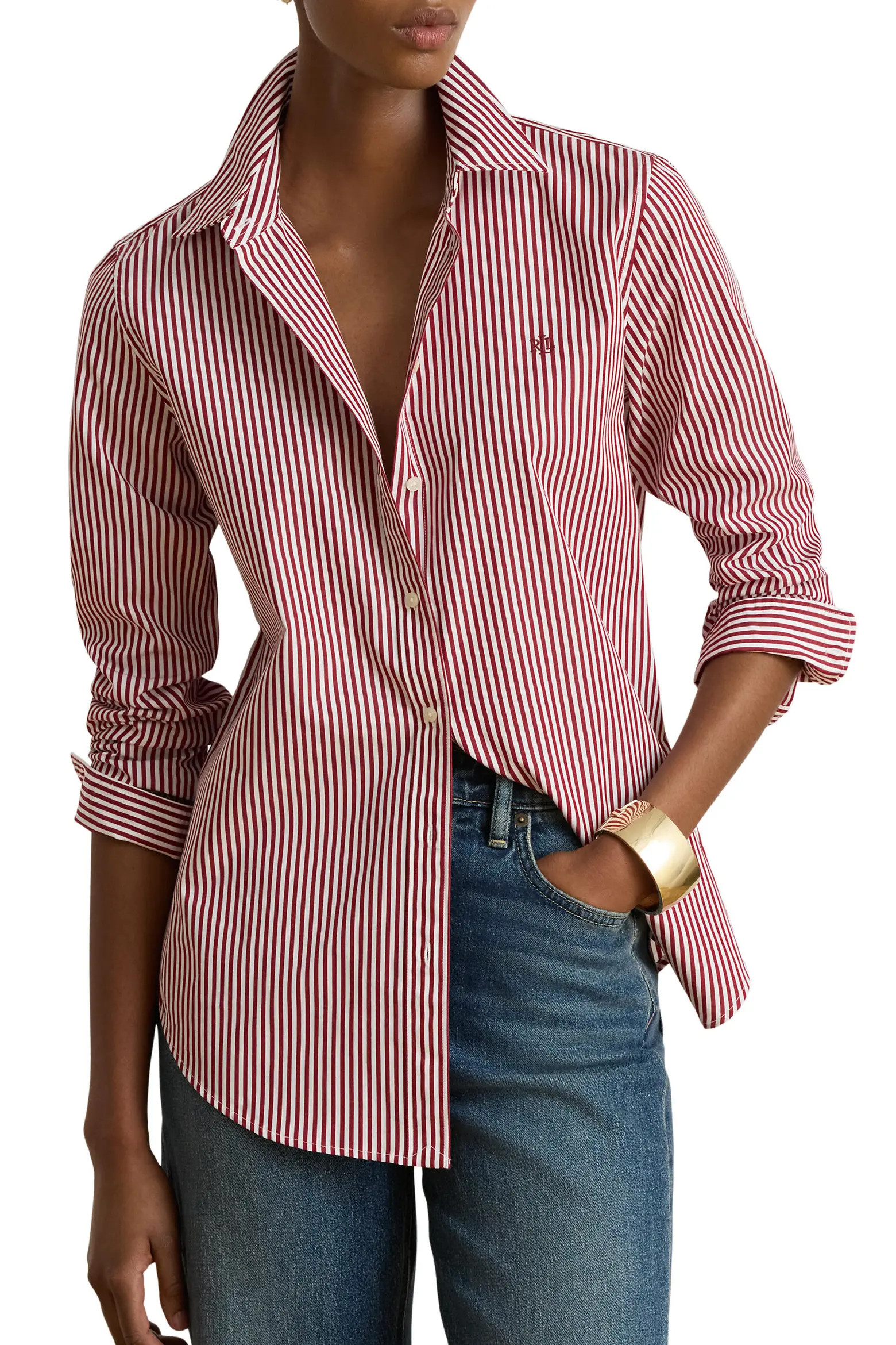 Lauren Ralph Lauren Stripe Cotton Button-Up Shirt (Women) | Nordstrom | Nordstrom