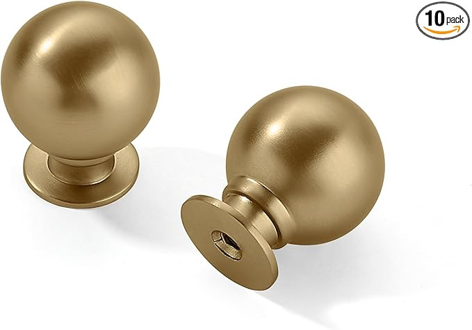 10 Pack 1 Inch Vintage Ball Champagne Bronze Cabinet Knobs Kitchen Cabinet Hardware Satin Brass D... | Amazon (US)