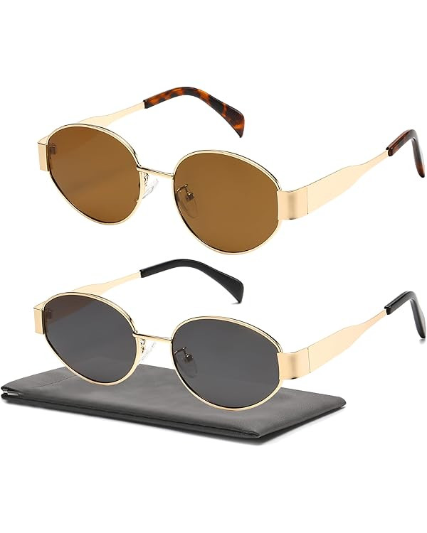 Retro Oval Sunglasses for Women Men Trendy Sun Glasses Classic Shades UV400 Protection | Amazon (US)