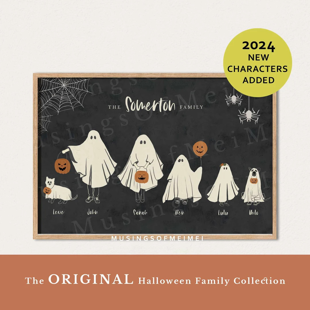 Halloween Family Portrait, Personalized Family Print, Halloween Printable Wall Art, Custom Family... | Etsy (US)
