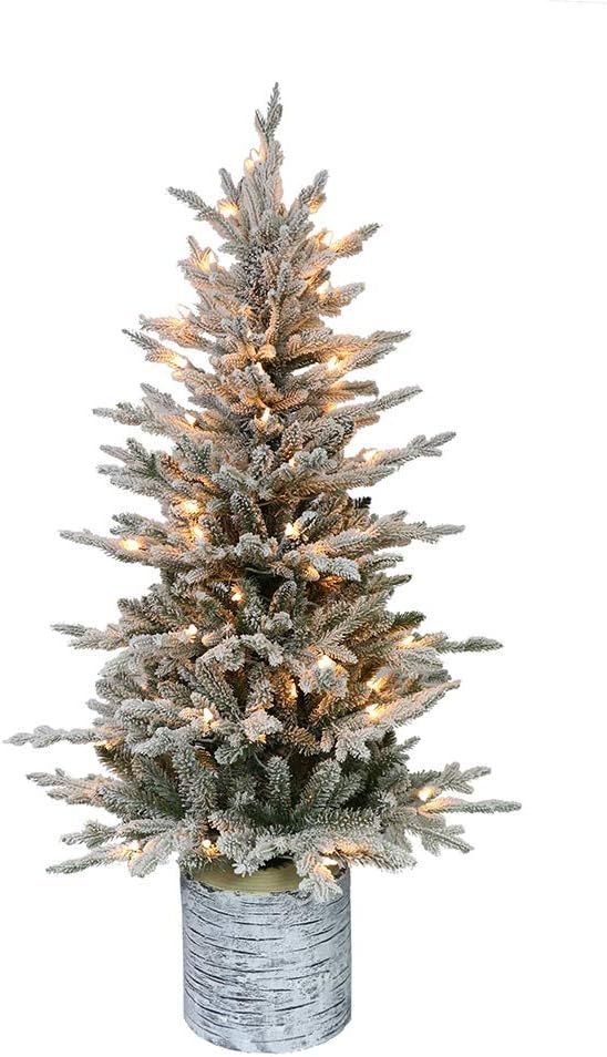Puleo International 4.5 Foot Pre-Lit Potted Flocked Arctic Fir Artificial Christmas Tree with 70 ... | Amazon (US)