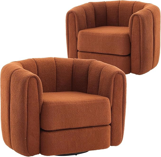 Swivel Accent Chairs Set of 2 for Living Room, Pumpkin Shaped Single Club Sofa Chair, Teddy Fabri... | Amazon (US)