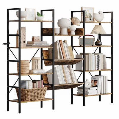 Bookshelf, 4-tier bookcase with 11 open display shelves, rustic industrial style bookshelf for bedroom, living room and home office | Target