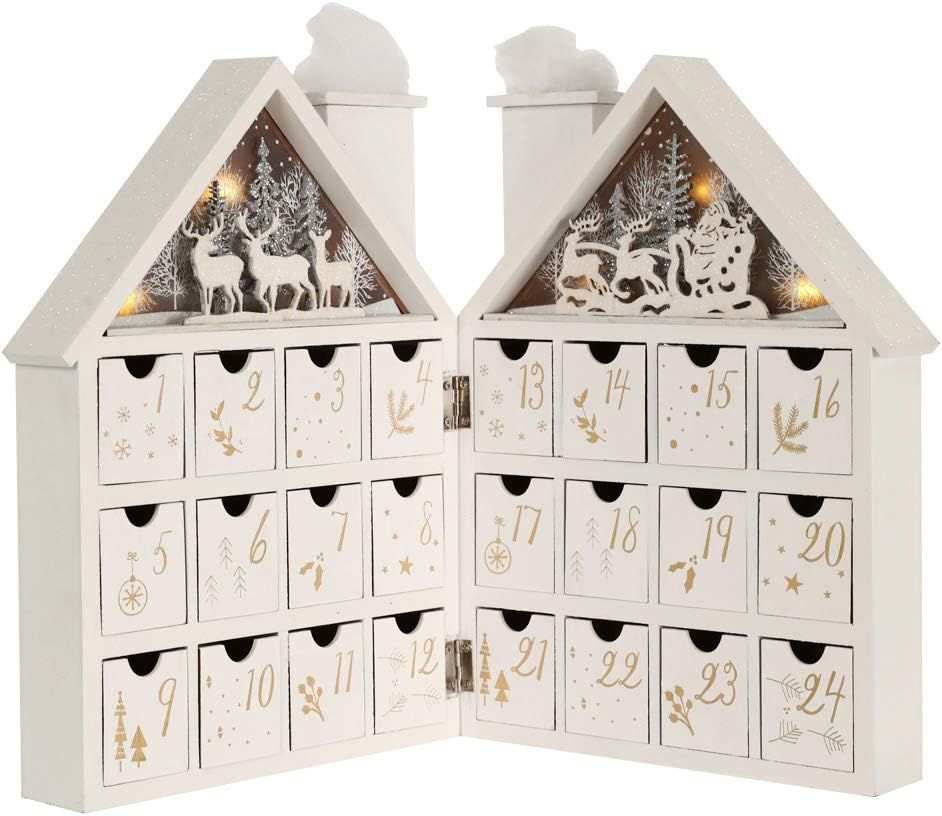 PIONEER-EFFORT Wooden Christmas Advent Calendar House with 24 Drawers and Led Lights Countdown Ca... | Amazon (US)