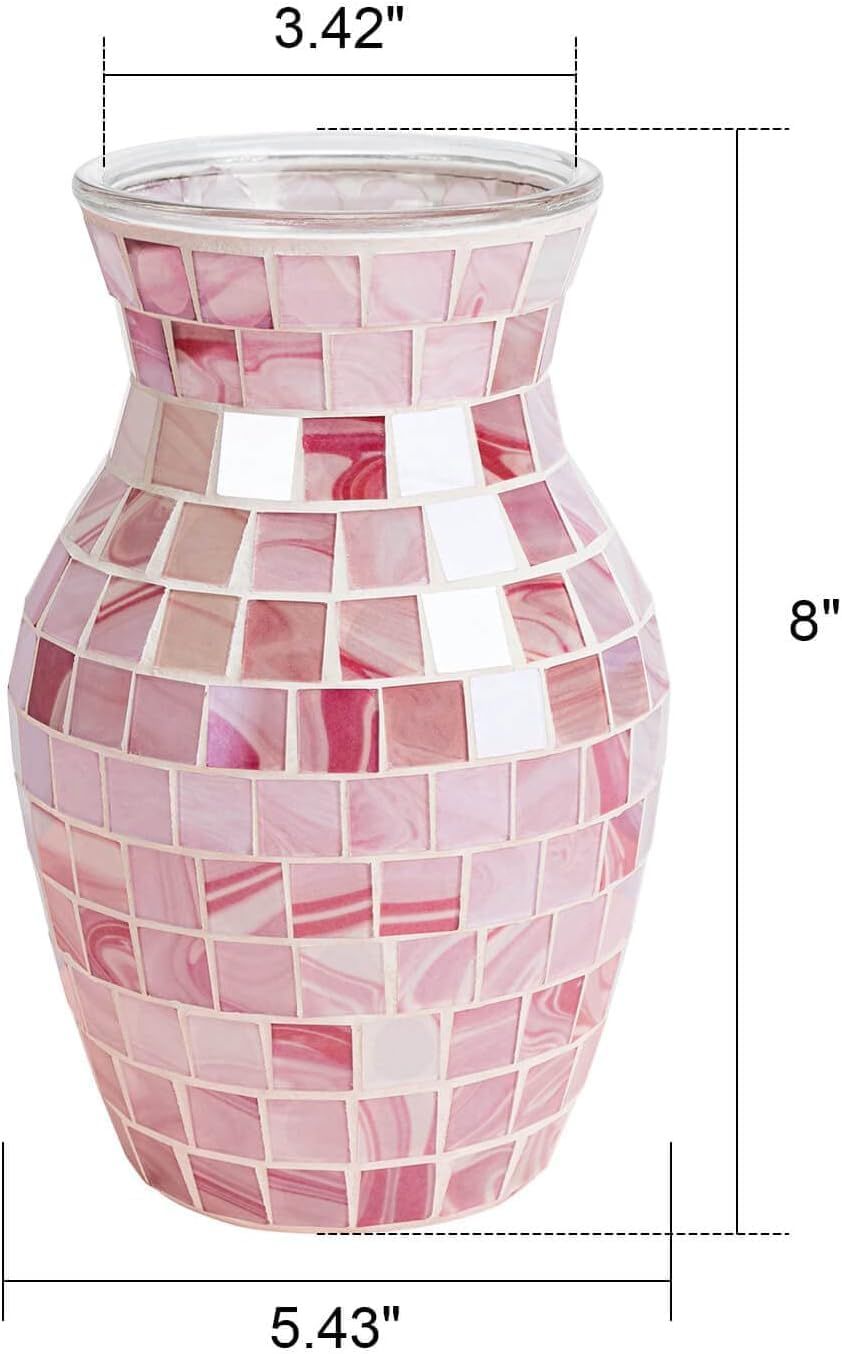 Pink Flower Vase for Decor - Pink Mosaic Glass Vase Handmade Modern Decorative Flower Vases for H... | Amazon (US)