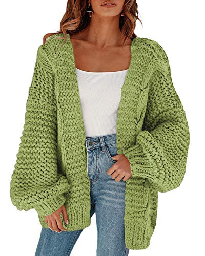 Remikstyt Womens Chunky Cardigan Cable Knit Oversized Open Front Cardigan Sweaters (X-Large, Light Green) | Amazon (US)