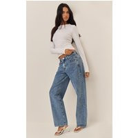 Mid Blue Wash Mid Rise Straight Leg Jeans | PrettyLittleThing US